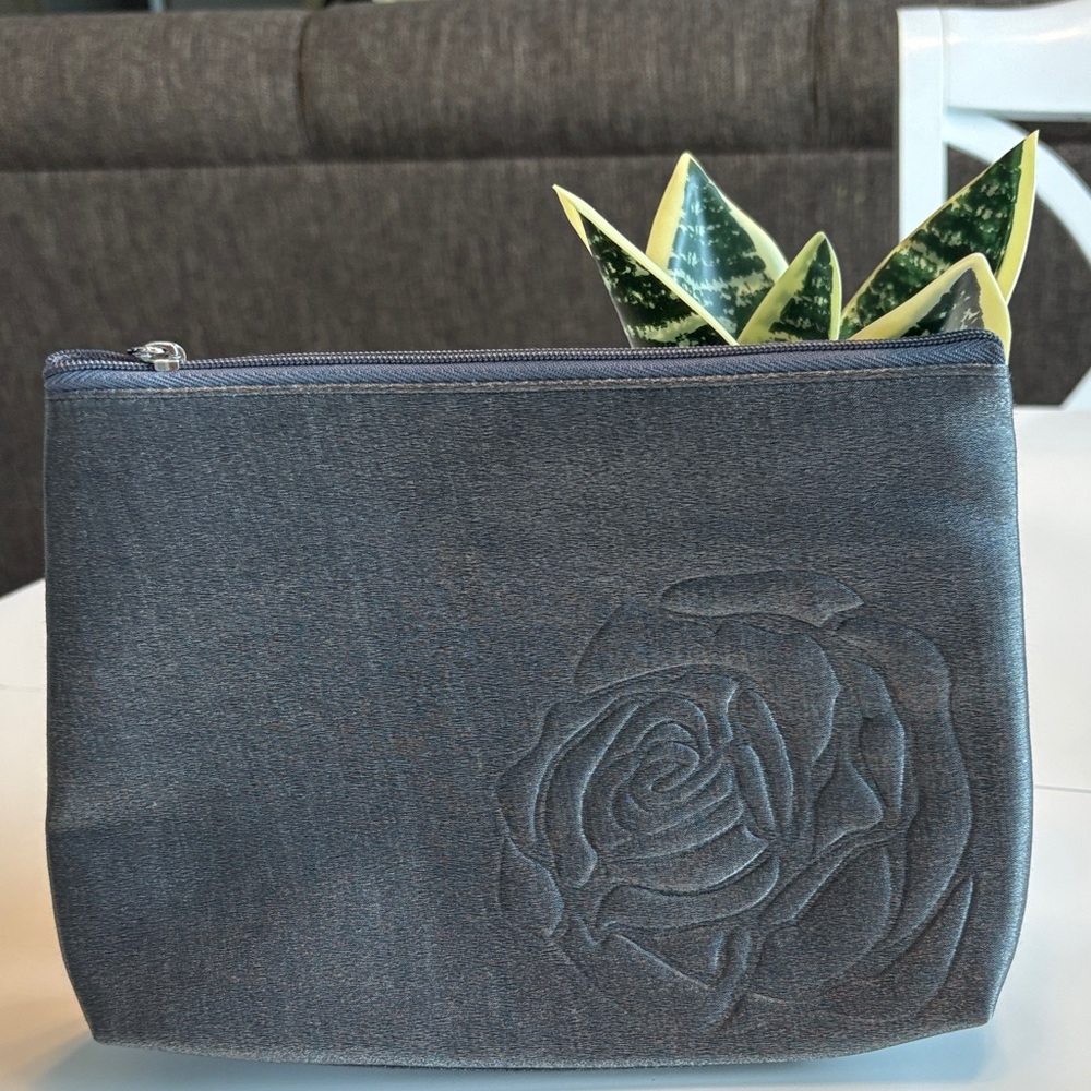 Lancôme Gray Cosmetic Pouch with Rose Embossing, New!